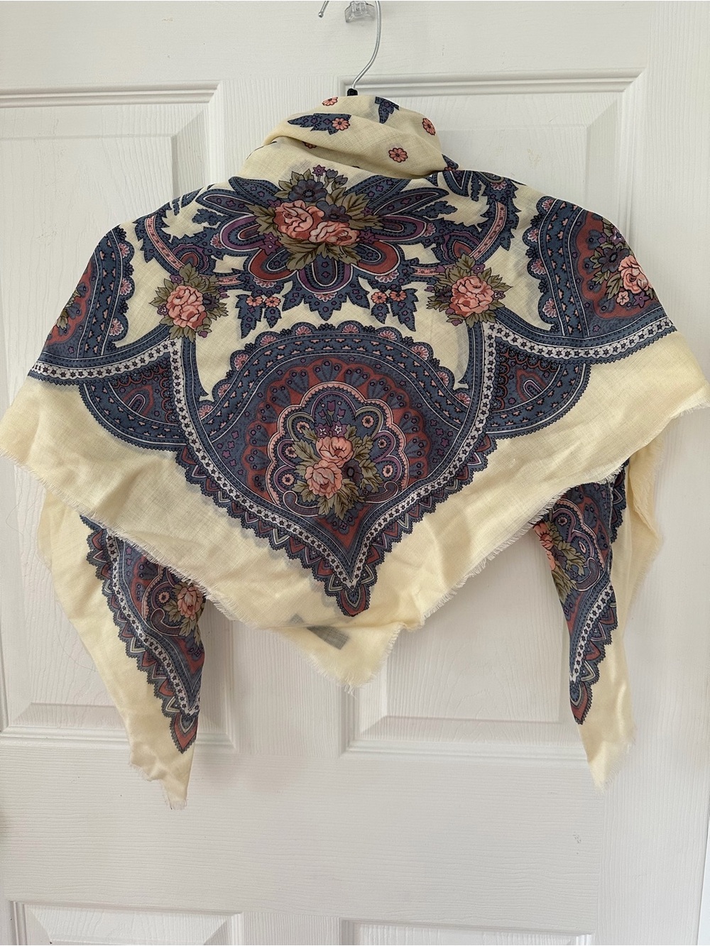 Axcess Cream Scarf with Navy and Pink Paisley Floral Print